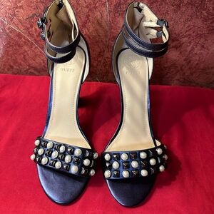 GUESS Black Pearl & Stud Ankle-Strap Sandals